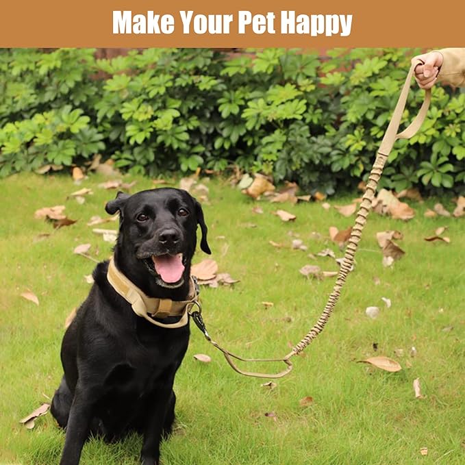 Tactical Dog Collar Leash Set, Adjustable Military Training Nylon Collar Dog Training with Control Handleand Metal Buckle, Dog Collar for Medium Large Dogs (Brown,XL)