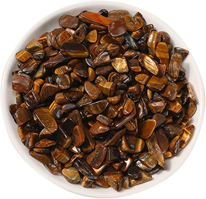 Erliway Natural Tiger's Eye Tumbled Chips Crushed Crystal Stone, 7-9mm | Polished Healing Crystal Chips Healing Reiki Crystal Jewelry Making Home Decoration, Aquarium, Vase Fillers, Plants Décor