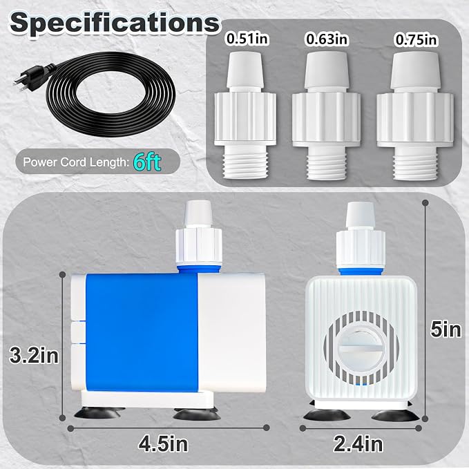 Fountain Pumps 530GPH Submersible Water Pump Outdoor with 6.9ft. High Lift | with 6.5ft. Power Cord, Small Aquarium Water Pump for Ponds, Fountains, Graden, Water feature, Fish Tank