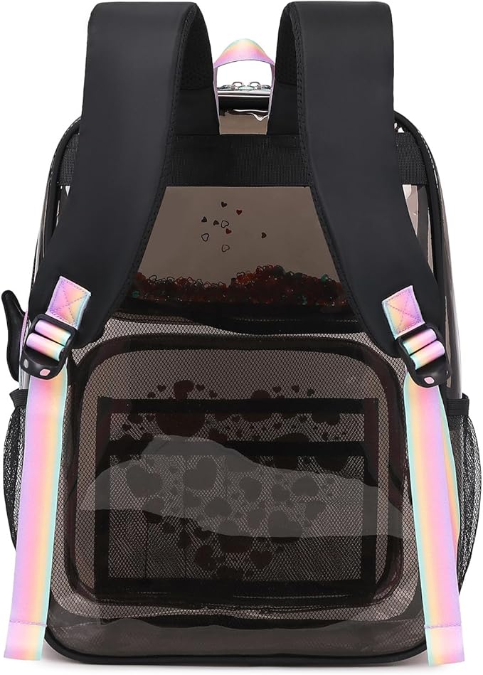 MOONBABY Clear Backpack for School Girls, Heavy Duty TPU Transparent Backpack Stadium Events Approved, Clear Bookbag