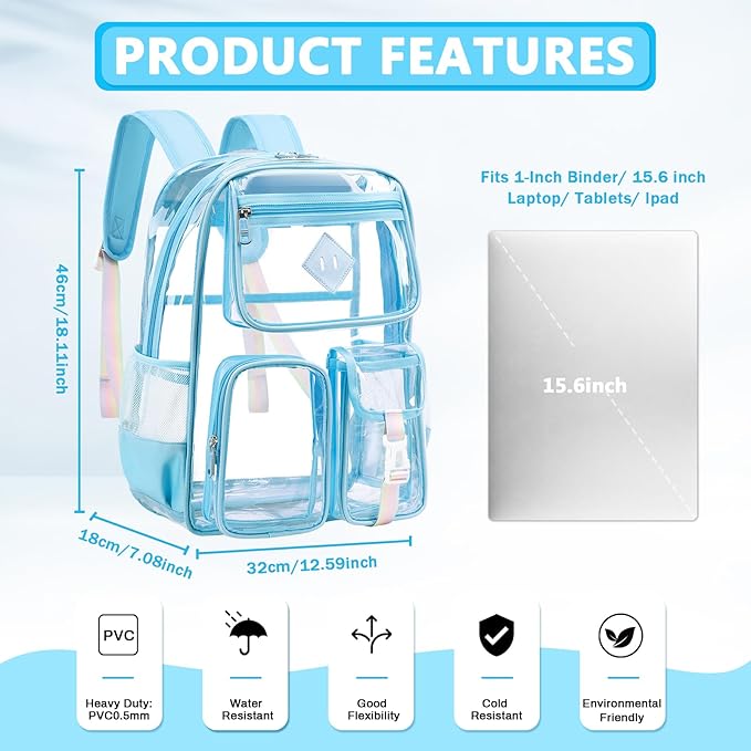 PIG PIG GIRL Clear Backpack for School,Heavy Duty PVC Transparent Bookbag for Girls Stadium Approved See Through Backpack