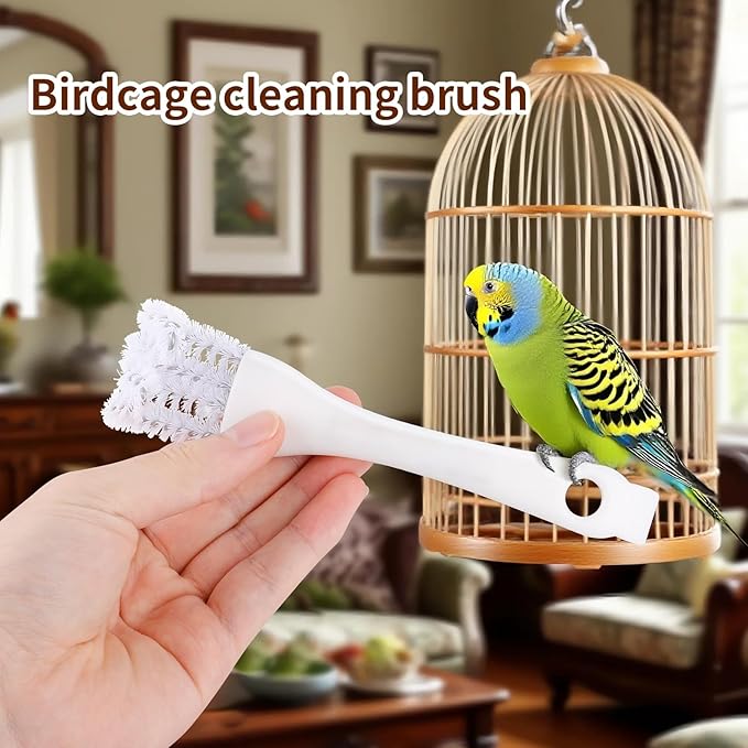 Bird Cage Cleaner Brush Kit, Bird Cage Cleaning Brush Tool Set, Bird Cage Cleaning Brush with Long Handle, Bird Cage Accessories,Poop Remover for Cleaning Poop in Pet Cages,Parrot Cages & Bird Perches