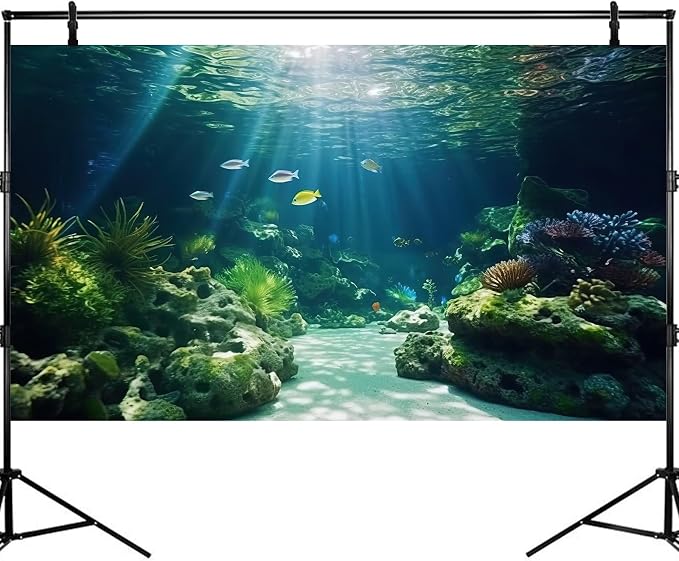 Under The Sea Aquarium Background Underwater Scene Corals Reefs Fish Tank Background Deep Ocean Sea Rock Cave Sunray Terrarium Backgrounds Underwater Marine Life Aquarium Backgrounds 48x24in