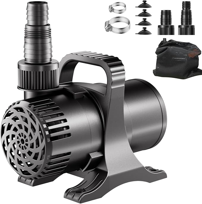 230W 4500 GPH Pond Pump, High Flow Heavy Duty Submersible Water Pump for Large Ponds, Pools & Waterfalls, Ultra Quiet Continuous Operation, Submersible & Inline Use, Includes Filter Bag