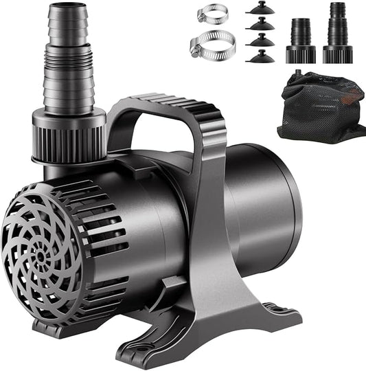230W 4500 GPH Pond Pump, High Flow Heavy Duty Submersible Water Pump for Large Ponds, Pools & Waterfalls, Ultra Quiet Continuous Operation, Submersible & Inline Use, Includes Filter Bag