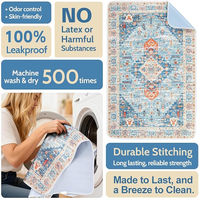 Washable Pee Pads for Dogs, 2 Pack Reusable Puppy Training Pads 36"x36" Super Absorbent Waterproof Dog Training Pads, Non-Slip Potty Pads, Whelping Pads Litter Mat Blue/Mix