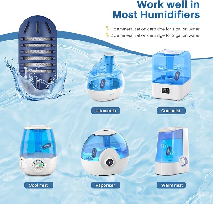 12 Pack Demineralization Cartridge for Humidifier | Compatible with HoMedics Ultrasonic Humidifier&Most Humidifiers, Prevent Hard Water Build-Up, Purifies Water, Part UHE-HDC4