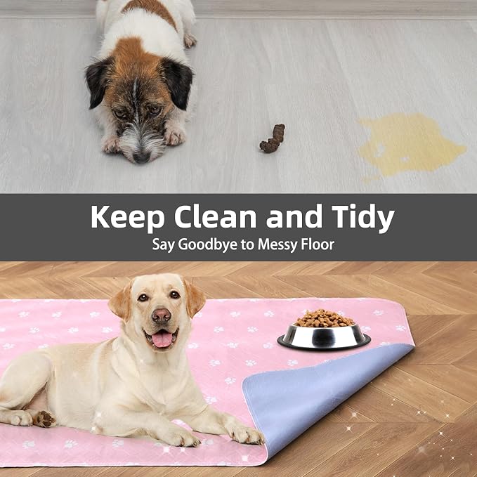 PUPTECK Washable Pee Pads for Dogs - Waterproof Reusable Puppy Potty Training Pads Whelping Mat - Fast Absorption Non-Slip Pet Food Feeding Mat (Pink, 34x36 Inch (Pack of 2))