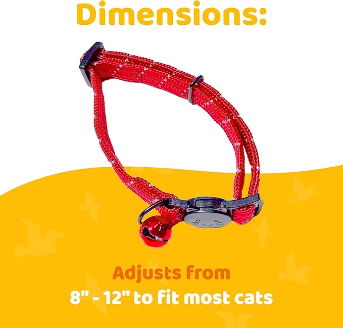 BirdsBeSafe® Break Away Cat Collar with Bell, Reflective Thread for Night Visibility, Comfortable Elastic Stretch Cat Collar to Protect Cat from Getting Stuck in the Garden.