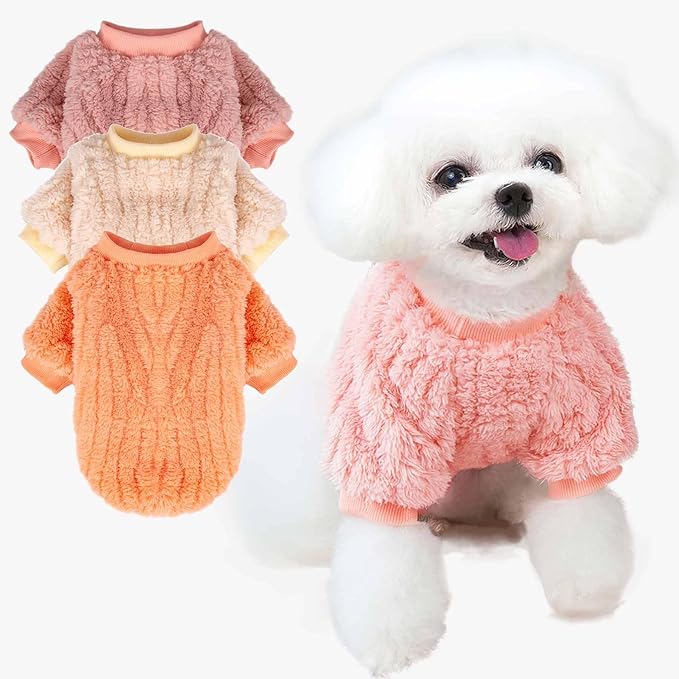 FabriCastle Dog Sweaters, 3-Pack Dog Clothes, Soft and Warm Pet Jackets for XXS XS S Dogs Girl & Cats, Winter Pet Apparel Costumes, Female Puppy Outfits (Ivory,Pink,Coral, XX-Small)