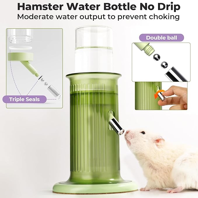 Mini&moe Hamster Water Bottle No Drip – 4 oz Guinea Pig Water Bottle for Glass Tank with Stand Leak Proof Small Animal Water Dispenser for Gerbil Chinchilla Ferret Squirrel Hedgehog