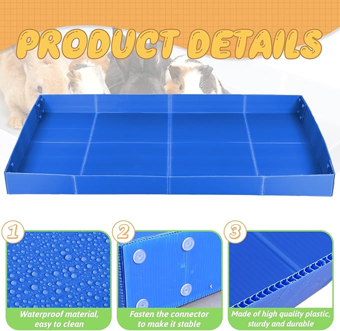 Wenqik 2 Pcs Guinea Pig Cage Liner Corrugated Plastic Cage Liner Base 2 x 4 Panel Size for Small Animals Hedgehogs Rabbits Tray, 55 x 27 Inch (Blue)