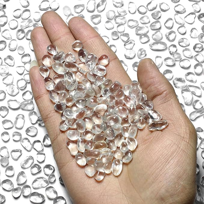 WAYBER 1 Pound Tumbled Sea Glass Pebbles Decorative Glass Stones, Clear | High-Transparency, Lustrous Polished Finish, Non-Toxic Material, Ideal for DIY Crafts & Decorations