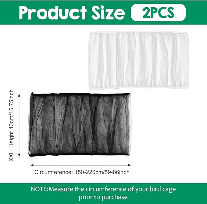 2Pcs Bird Cage Seed Catcher, Adjustable White Bird Cage Net Birdcage Cover Skirt Nylon Mesh Netting, Stretchy Birds Cages Guard for Parrot Parakeet Macaw African Any Cages Cover