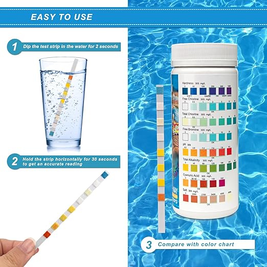 Newpol 8-in-1 Pool Test Strips, 100 Strips Water Testing for Swimming Pool, Hot Tub and SPA