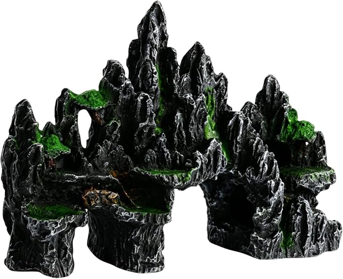 Saim Large Aquarium Mountain View Stone Decor 13.7''x4.72''x9.05'' | for betta cichlids hideaway cave,non-fading resin, climbing zone, hiding cave, low maintenance fitting for 10-17 gallon tank