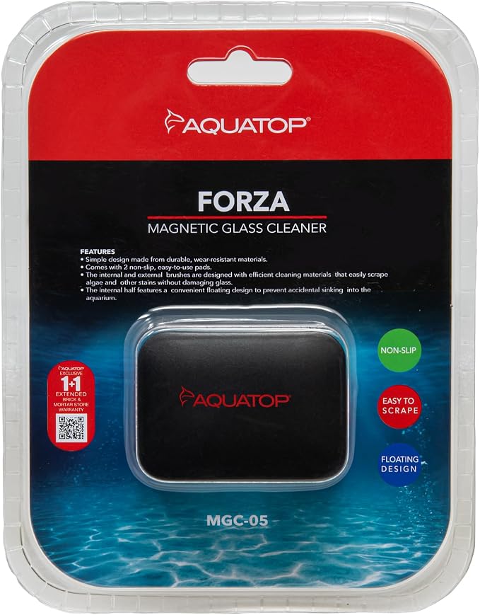 Aquatop Floating Magnetic Glass Cleaner for Fish Tanks – Non-Scratch Scrubbing Pads, Strong Magnet Grip, Easy Cleaning for Aquariums Up to 1/4″ Glass Thickness, MGC-05