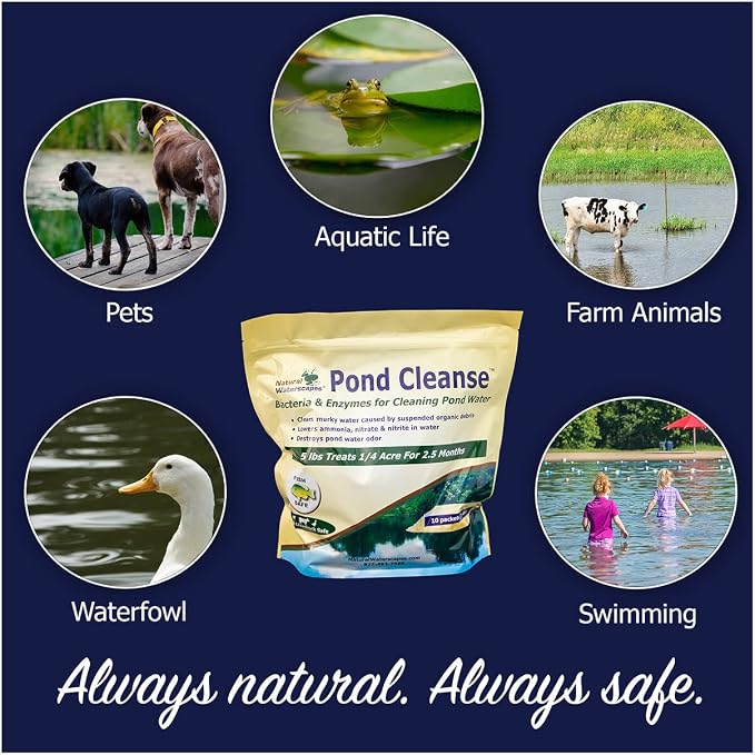 Pond Cleanse 5 lb (10 Packets) | Natural Cleaner & Water Clarifier Packets | Treats up to 1.25 Acres