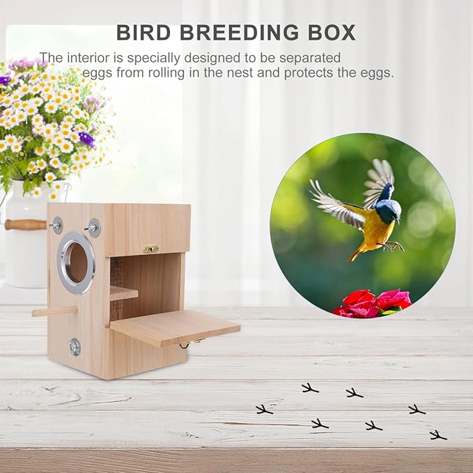 POPETPOP Parakeet Nesting Box, Wooden Bird Breeding Box for Cage, Parrots Mating House with Divided Interior for Cockatiel Finch Lovebirds Conure - Bird Cage Accessories