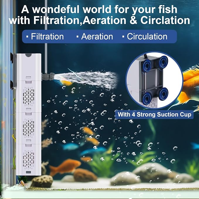320 GPH 4-In-1 Aquarium Filter, 60-120 Gallon Fish Tank Filters (20 W) | Fish Filter, Filtration And Oxygenation, Filter for Fish Tank with Biochemical Cotton, Ceramic Beads, Turtle Tank Filter