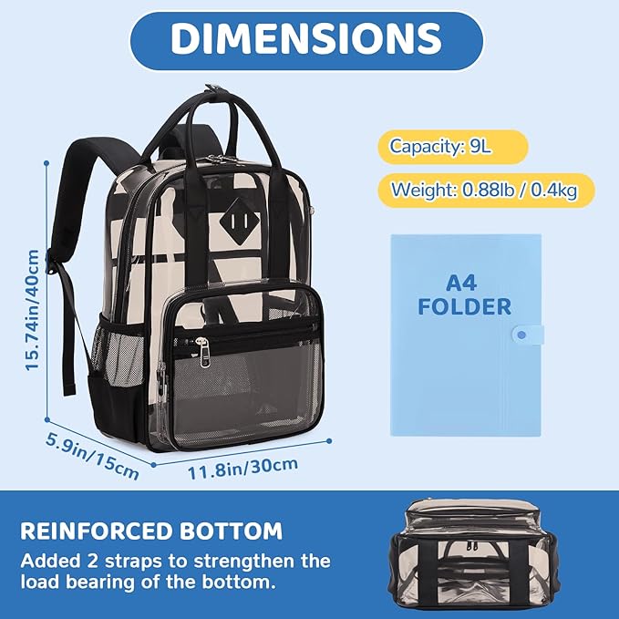 MOONBABY Small Clear Backpack for School Transparent Bookbag for Kids Heavy Duty PVC See Through Backpack Stadium Approved
