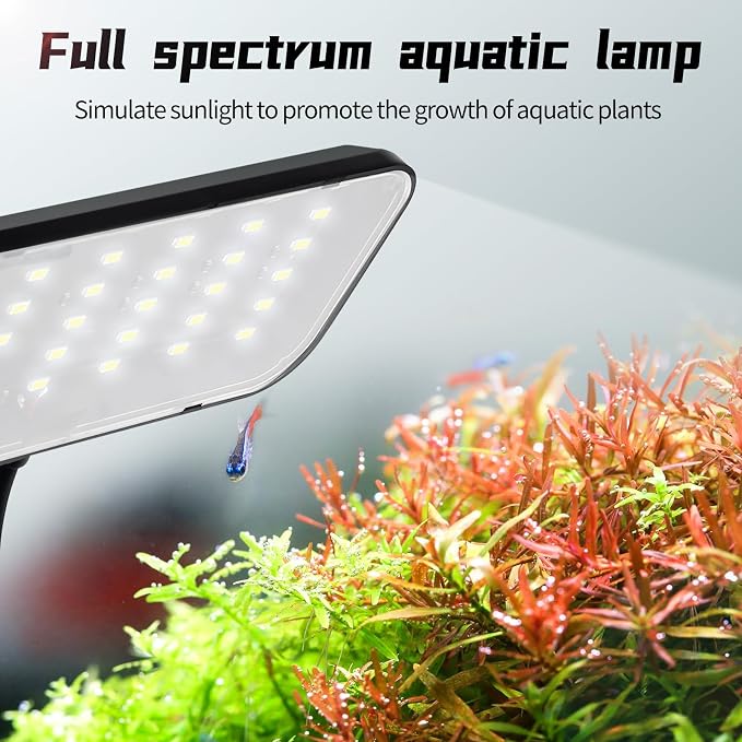 Small Aquarium Clip-On LED Light | 8W full-spectrum planted light with clamp, 4.53" for 3-6 gal tanks,USB-powered, white LED