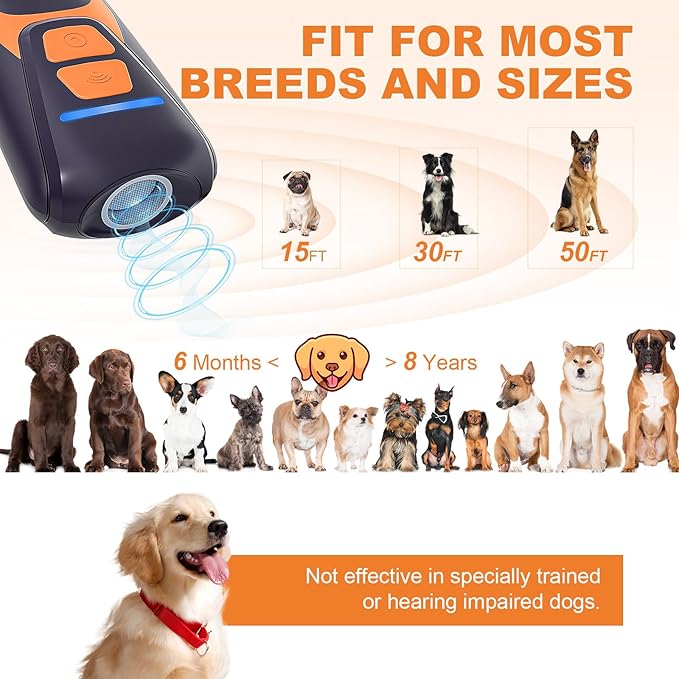 Dog Bark Deterrent Devices, Ultrasonic Anti Barking Device for Dogs, Up to 50FT Long Range Rechargeable Bark Control Safe for Dogs & Human Portable Indoor Outdoor
