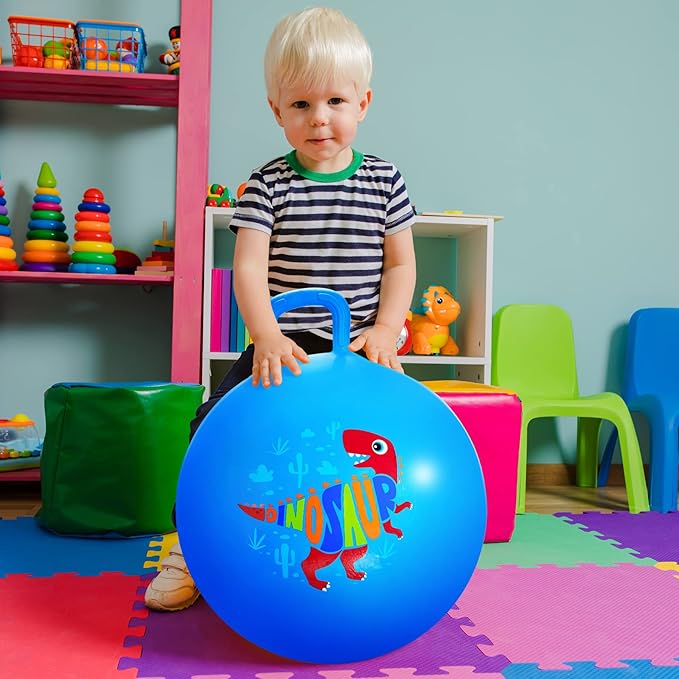 Hopper Ball, Dinosaur Hopping Toys for Kids, 18 Inch Bouncy Ball with Handle, Blue Inflatable Bouncing Hoppity Hop Toys for Boys and Girls Gifts