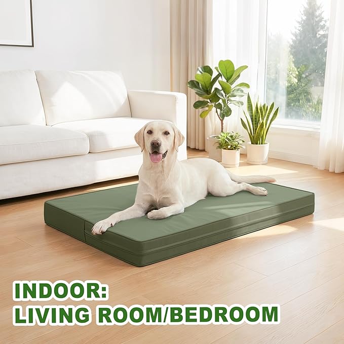 Vonabem Outdoor Dog Bed Waterproof Washable, XXL Crate Pad 48 Inch, Cooling Wipeable Leather Pet Beds with Removable Cover Reversible, Durable Anti-Slip Kennel Pads 47"x29" Green