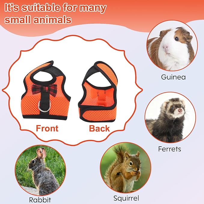 Guinea Pig Harness and Leash，2packs Guinea Pig Clothes Baby Ferret Rats Hamster Soft Mesh Harness Leash for Decoration，Hamster Harness can be Adjusted to Any Size. (Blue + Orange)