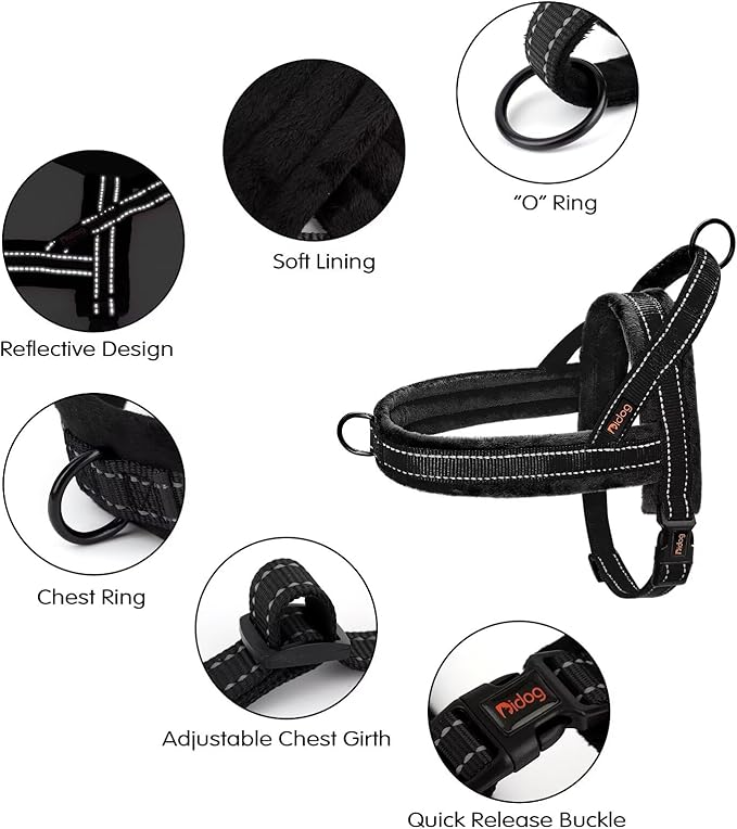 Didog Soft Flannel Padded Dog Vest Harness, No Pull/Quick Fit Reflective Dog Strap Harness, Easy for Training Walking (XS:Chest 15-18", Black)