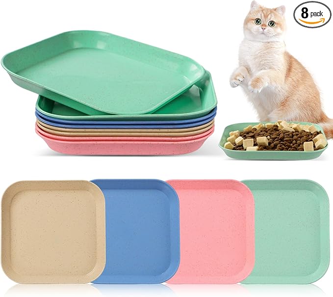 8 Pieces Whisker Fatigue Cat Bowls, 6 Inch Shallow Cat Food Dish Wide Pet Feeding Bowls, Wheat Straw Pet Plate for Kittens and Short Legged Cats