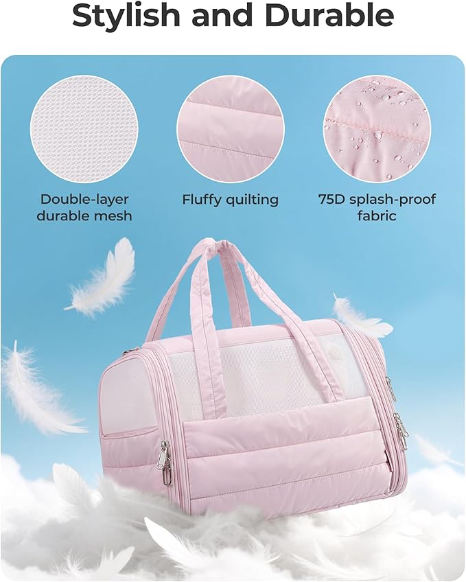 BAGSMART Cat Carrier: Soft-Sided Pet Carrier for Small Medium Cats Dogs Puppy Quilted Collapsible Puffy Travel Bag Up to 25 Lbs Brown
