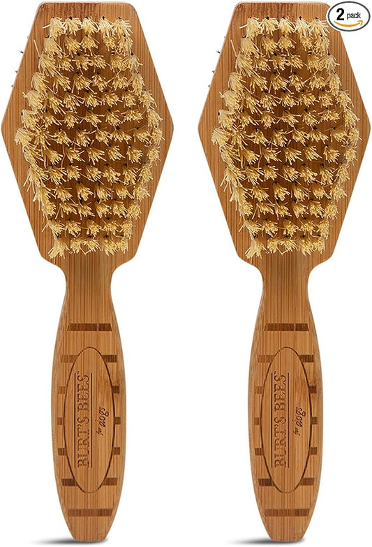 Burt's Bees for Pets Double Sided Pin and Hemp Bristle Dog Brush, Reduces Shedding, Removes Tangles and Loose Hair for All Coat Types, Sustainable Bamboo and Recycled Materials - 2 Pack