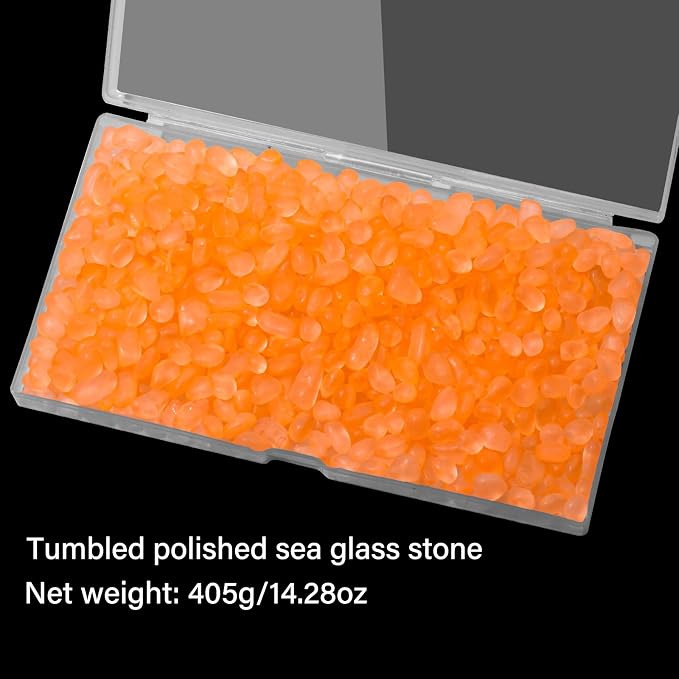 QEQEKAKA Sea Glass Stones for Crafts 1LB Orange Pebbles Gemstones Bulk | Small Glass Stones for Beaching Wedding DIY Decor Aquarium Turtle Tank Vase Filler (405g/14.28oz)