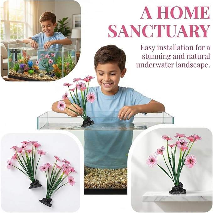 Totority Aquarium Plant Decorations, 2Pcs Pink Silk Fish Tank Plants | Pink Artificial Aquarium Plants with Soft Leaves for Fish Tanks, Betta Aquariums, and Decorative Underwater Landscapes,2Pcs