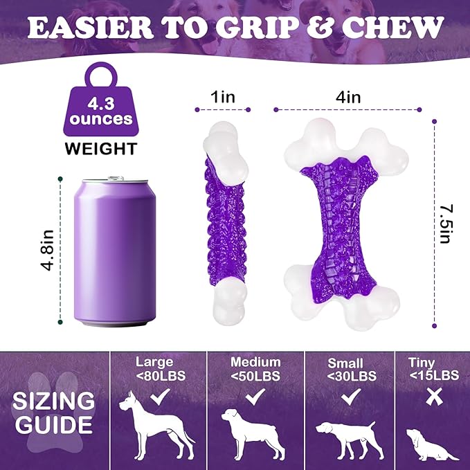 Kseroo Indestructible Dog Toys for Aggressive Chewers: Bacon Flavored Hard Nylon Bone Chew Toys, Tough Dog Chew Toys for Large Dogs, Dog Toys to Keep Them Busy for Medium Large Breed, Purple