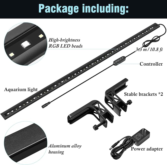 HITOP 23in Slim Aluminum Alloy Aquarium LED Light, Full Spectrum with Day/Night Mode & Timer, 10-Level Brightness, Adjustable Lighting for Planted Tank & Fish Tank Freshwater Fish