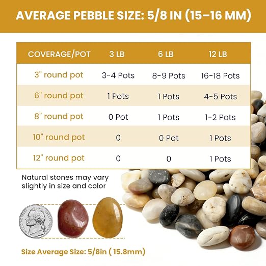 Polished Mixed River Rocks, 5/8 Inch Multi-Color Decorative Pebbles for Aquarium, Landscaping, Plant Decor & Vase Fillers,Natural Polished Mixed Stones for Garden, Crafts-6LB
