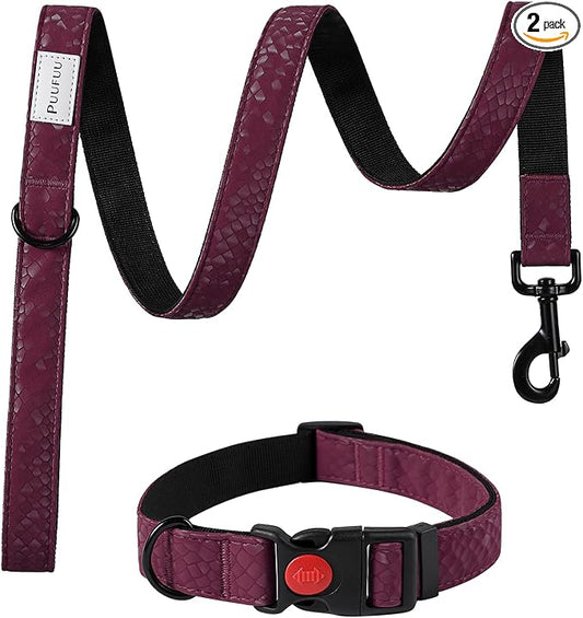 Soft Leather 4ft Dog Collar and Leash Set,Stylish 4ft PU Leather Dog Training Leash, Adjustable Durable Pet Collars with Quick Release Buckle for Large Dogs,Medium Dogs,Terracotta (red-Brown, 4 feet)