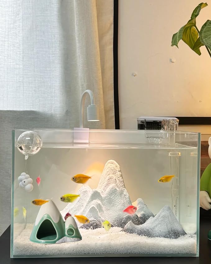 Cute Green Aquarium Decor Ceramic Mountain Betta Fish Tank Cave | Smooth-Surface Safe for Fish Hiding & Breeding, Easy-Clean, No Assembly, for Play & Rest,Fits 3.5-5 Gallon Fish Tanks