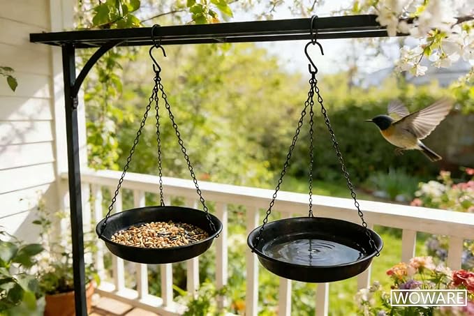 Birdseed Tray & Bird Bath for Hanging Outside 9 1/2 inches Diameter Bird Feeder Tray and Wildbird Water Bowl for Outdoor One Seed Tray and One Waterer