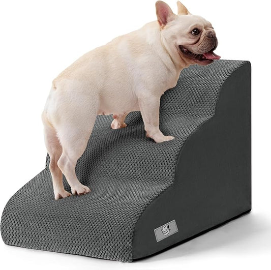 Airpanda Dog Stairs for Small Dogs and Cats – 3 Step Pet Ramp for Couch & Sofa, Non-Slip Dog Steps for Pets, Washable Cover, High-Density Support Foam for Easy Climbing,Grey