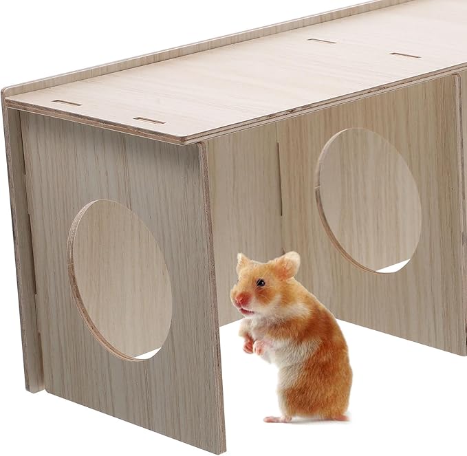 Gadpiparty Wooden Hamster Habitat with Two Rooms, Wood Cabin and Hideout for Guinea Pigs, Mice, Rats, and Small Pets – Toy for Play and Rest