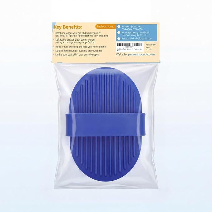 Pets&Goods Rubber Grooming Brush for Dogs & Cats - Gentle Deshedding Bath Brush for Short & Medium Hair - Soft Bristles, Anti-Slip Grip, Easy to Clean