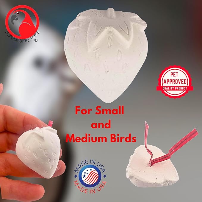 Bonka Bird Toys 1443 Mini Strawberry Calcium Treat 1" x 1" Calcium Block for Small to Medium Birds Parrots Parakeets Cockatiels Lovebirds Canaries Foraging Cage Mineral
