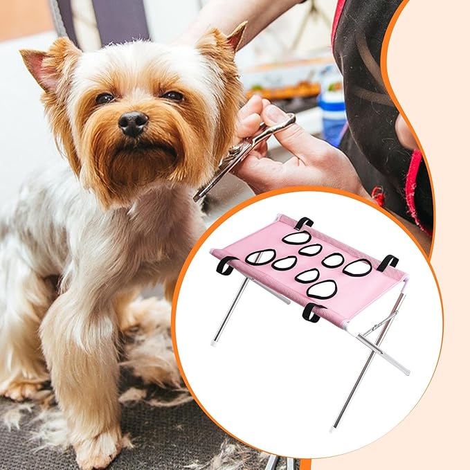 Pet Grooming Hammock Harness for Cats Small Dogs Dog Grooming Sling Stand with Frame Mesh Polyester Quick Eight Hole Design Suitable for Bathin, Pink
