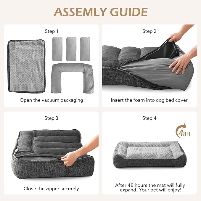 JOEJOY XL Orthopedic Dog Bed for Large Dogs Up to 80lbs - Extra Thick Foam Pet Bed Sofa with Bolster Sides, Large Sized Dog Bed with Removable Washable Cover, Non-Slip Bottom, Light Grey (42"x30")
