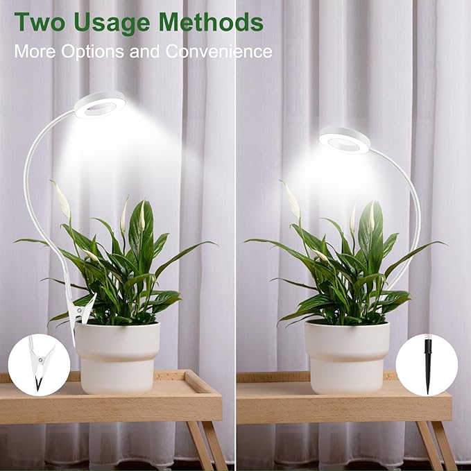 2 in 1 Grow Lights for Indoor Plants, 3 Colors Plant Lights | 48 LEDs Full Spectrum Plant Grow Lights Indoor with 360° Gooseneck, 6/12/16H Timer, 5 Brightness, White 2 Pack