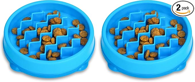 Catstages Kitty Slow Feeder Cat Bowl, Blue (Pack of 2)